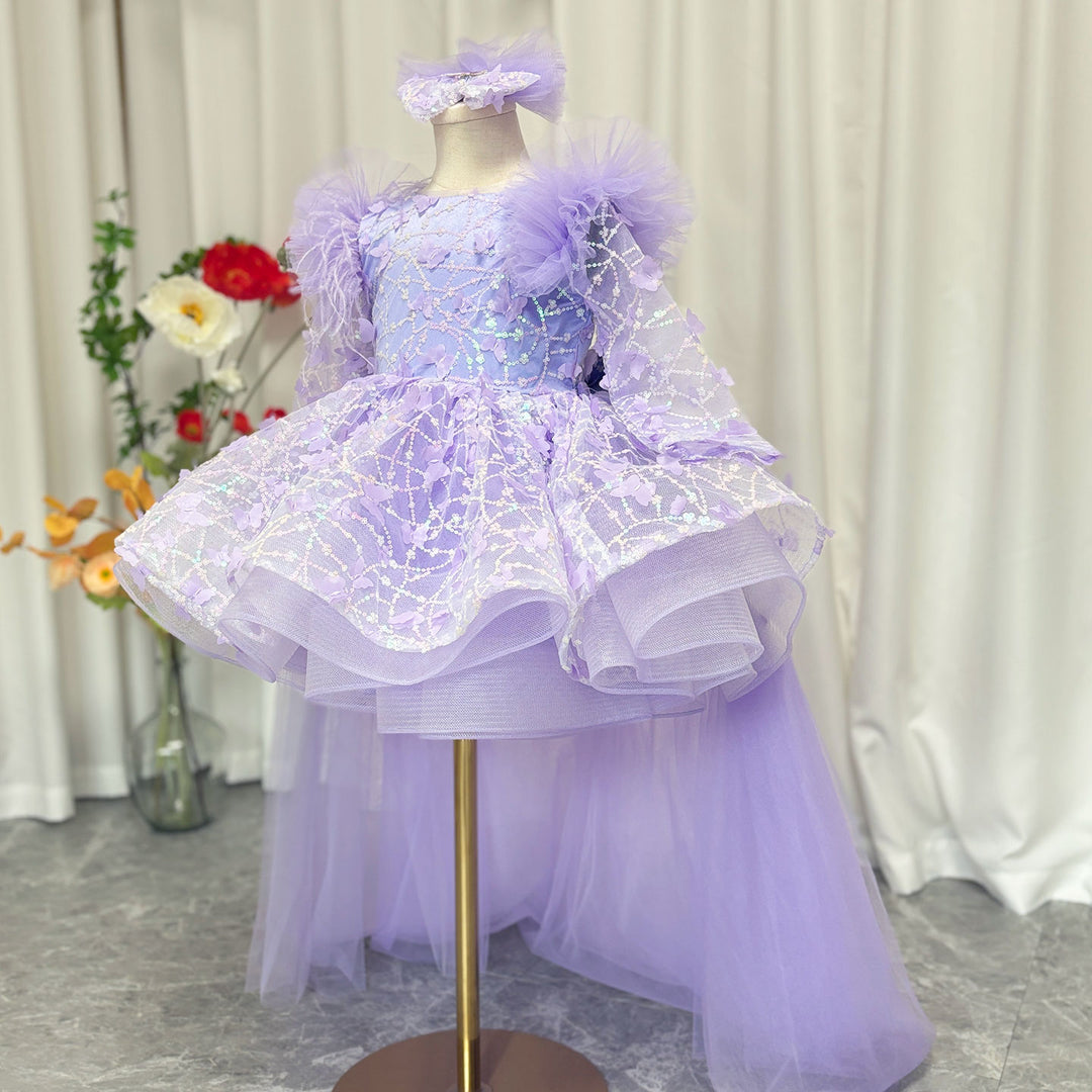 DreamyVow Sequins Lilac Long Sleeve Girl Dress Knee Length J287