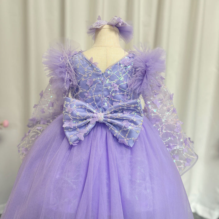 DreamyVow Sequins Lilac Long Sleeve Girl Dress Knee Length J287