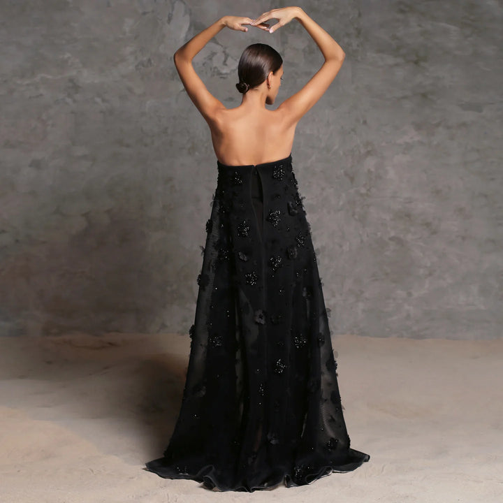 Dreamy Vow Luxury 3D Flowers Black Strapless Evening Dress SS542