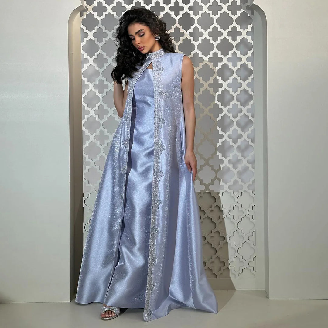 Luxury Rhinestone Lilac Kaftan Evening Dress with Cape SS276