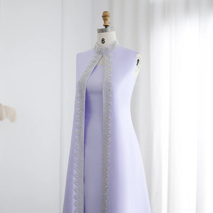 Luxury Rhinestone Lilac Kaftan Evening Dress with Cape SS276