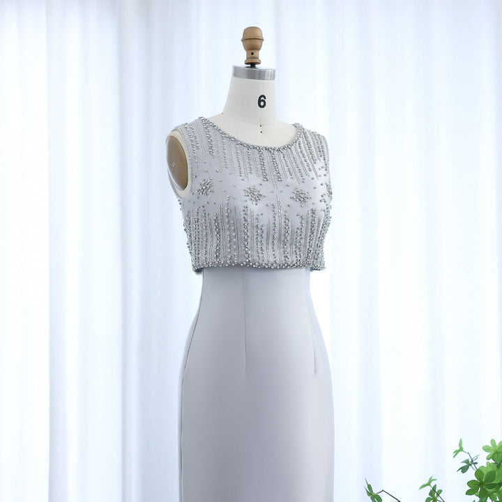 Luxury Rhinestones Silver Midi Evening Dress SS277