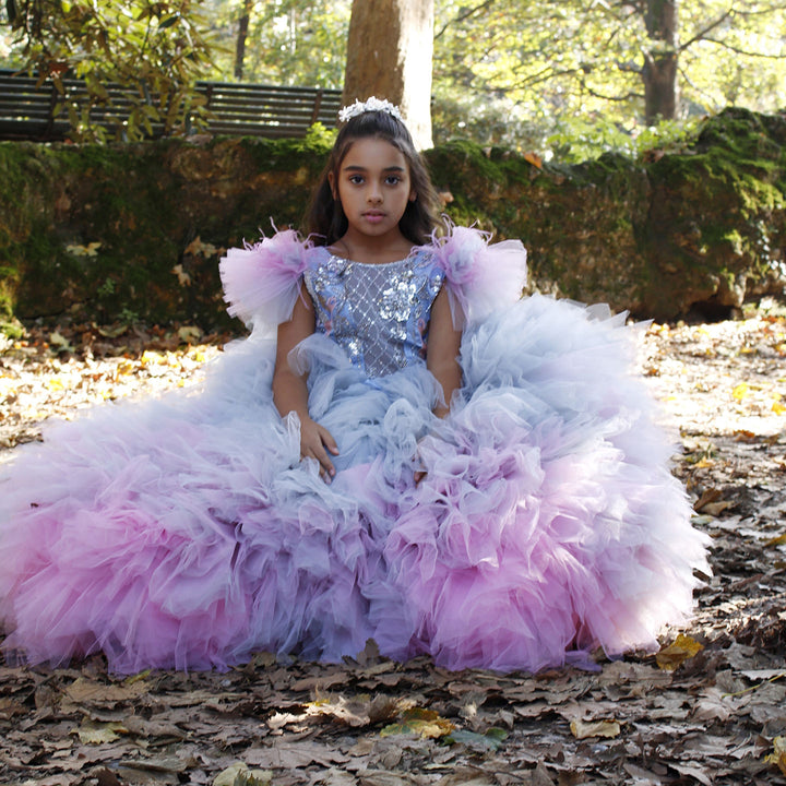 DreamyVow Luxury Girl Dress Feathers Beading Princess Prom Gown for Kids J163