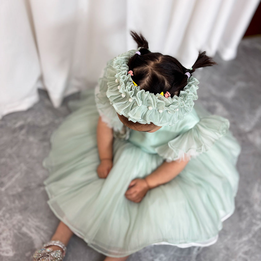 DreamyVow Blue/Green Baby Puffy Sleeve Adorable Girl Dress with Flowers J035