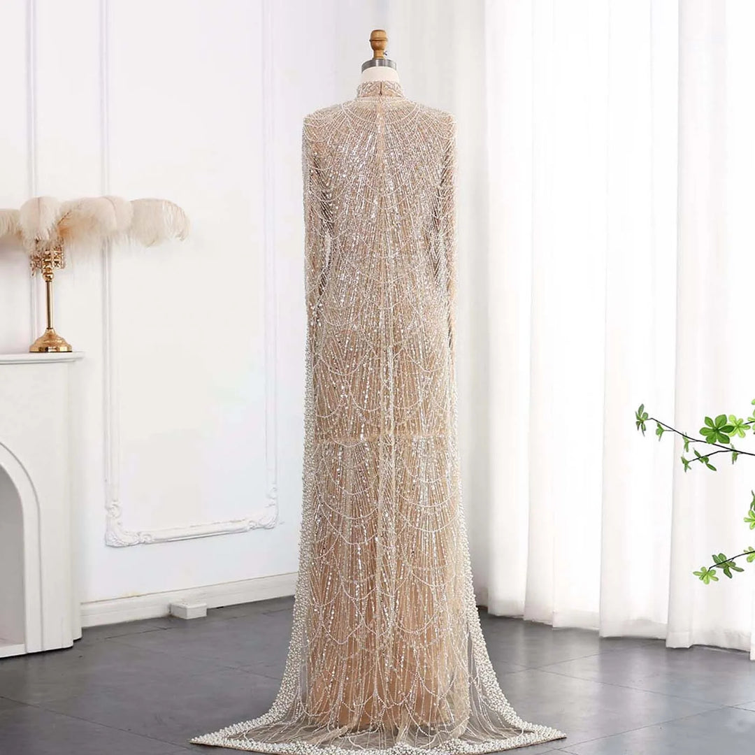 Dreamy Vow Nude Luxury Long Sleeves Muslim Evening Dresses with Cape SS369A