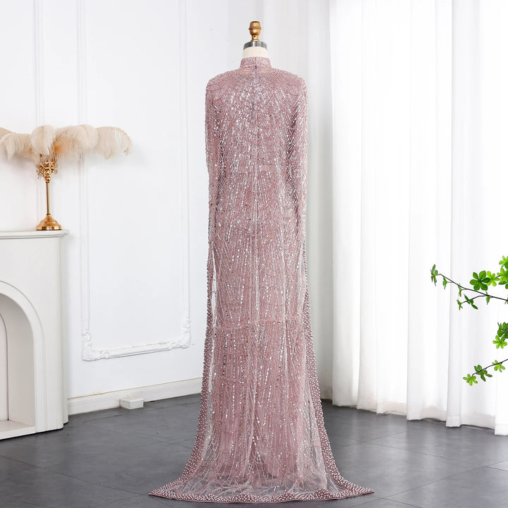 Dreamy Vow Nude Luxury Long Sleeves Muslim Evening Dresses with Cape SS369A