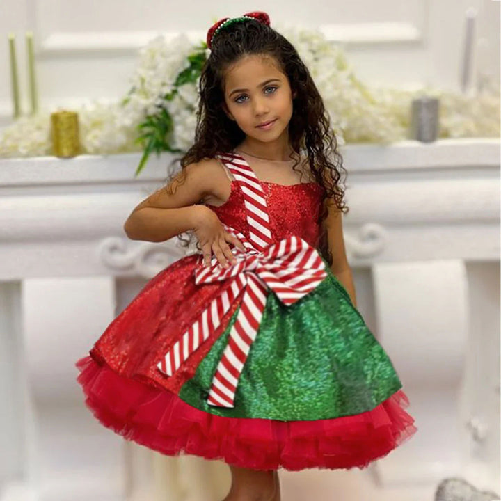 DreamyVow Christmas Red Knee Length with Bow Sleeveless Girl Ball Gown J280