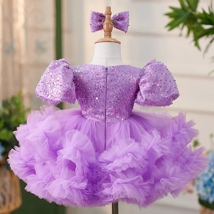 DreamyVow Sequins Lilac Knee Length Princess Flower Girl Dress J286