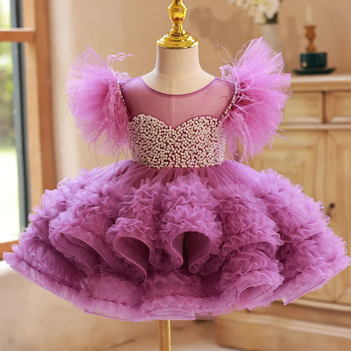 DreamyVow Purple Pearls Flower Girl Dress for Wedding Birthday J318