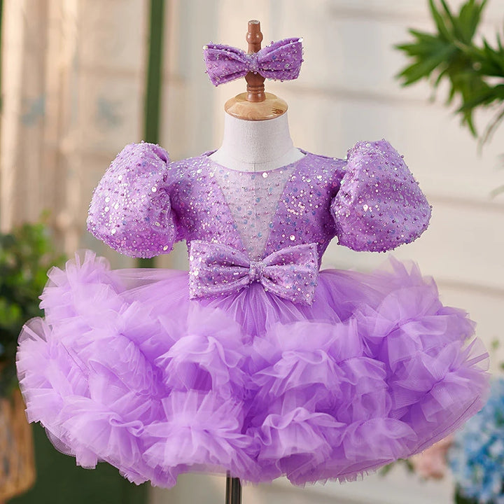 DreamyVow Sequins Lilac Knee Length Princess Flower Girl Dress J286