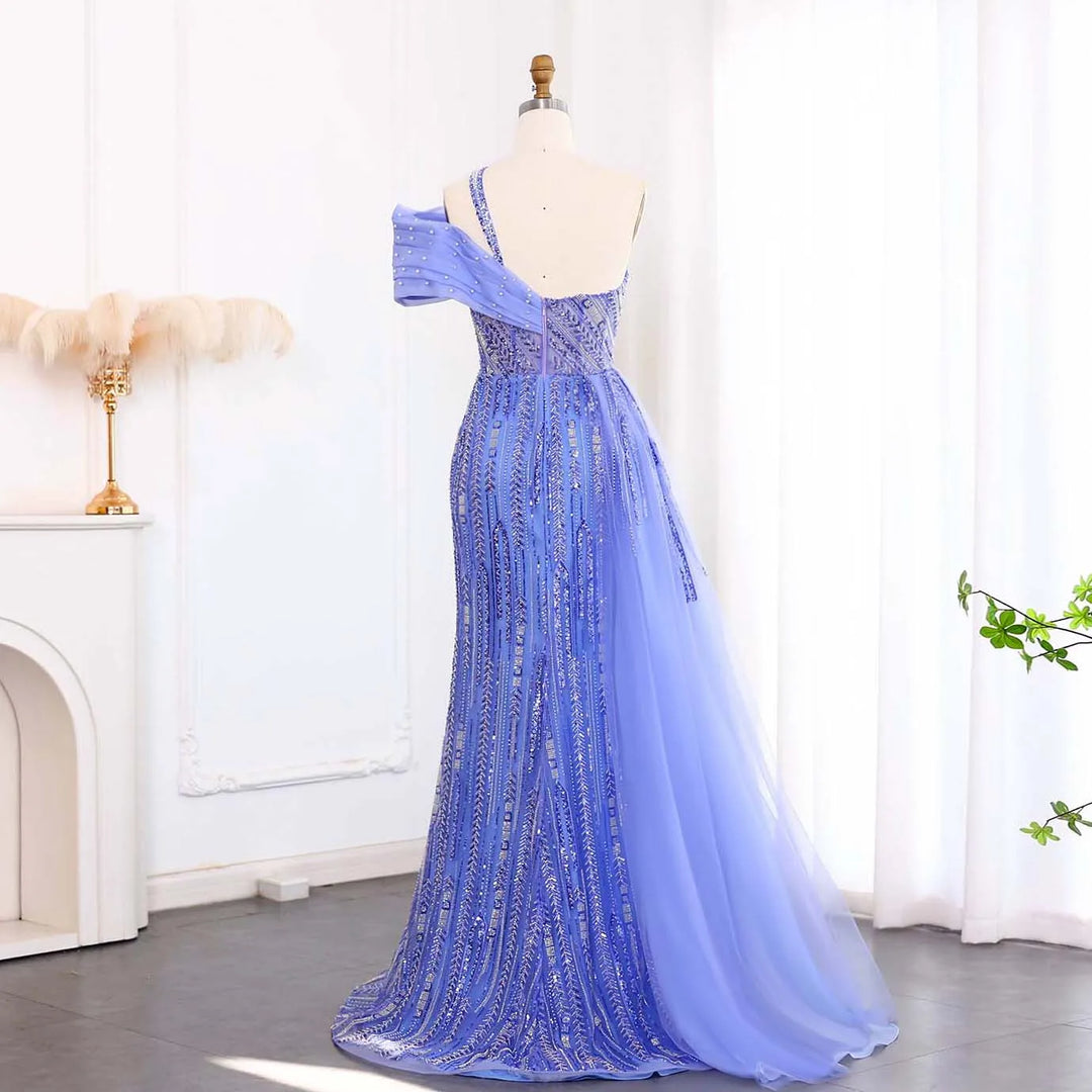 Dreamy Vow One Shoulder Blue Luxury Dubai Evening Dress SS023