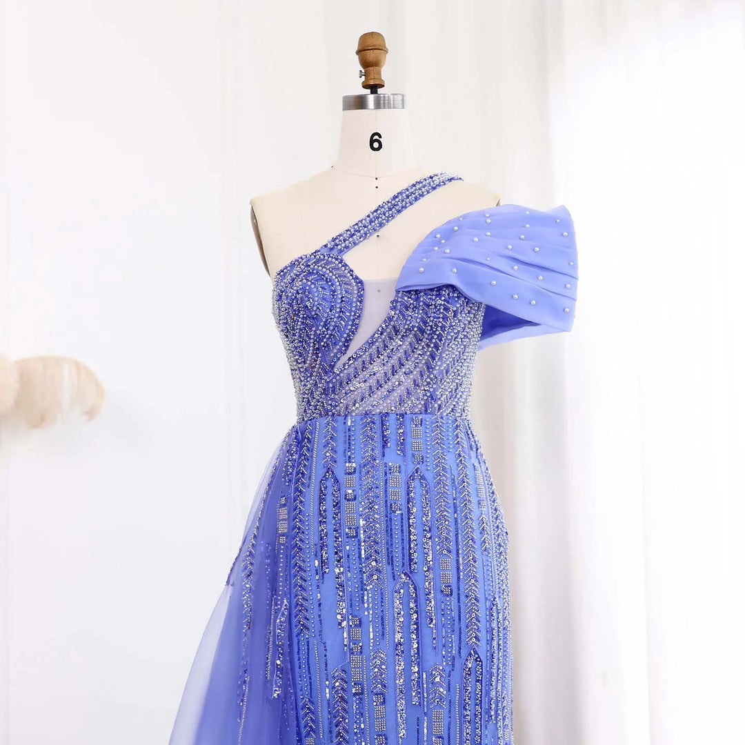 Dreamy Vow One Shoulder Blue Luxury Dubai Evening Dress SS023