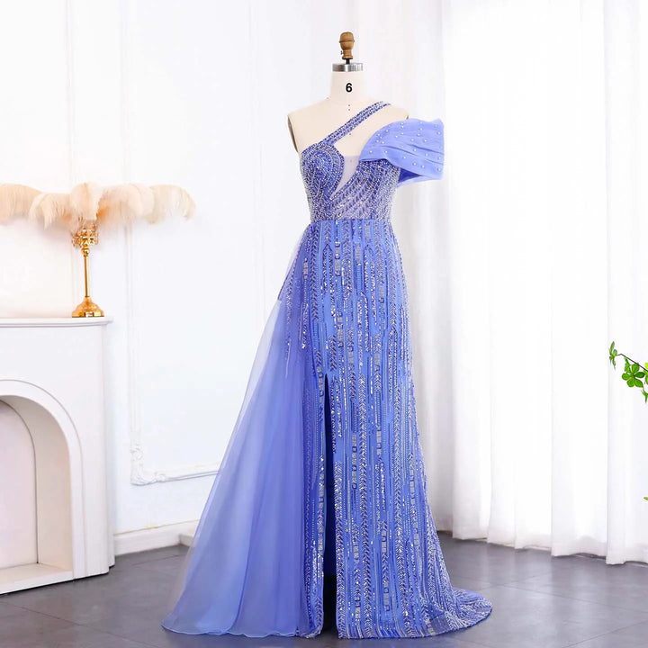 Dreamy Vow One Shoulder Blue Luxury Dubai Evening Dress SS023