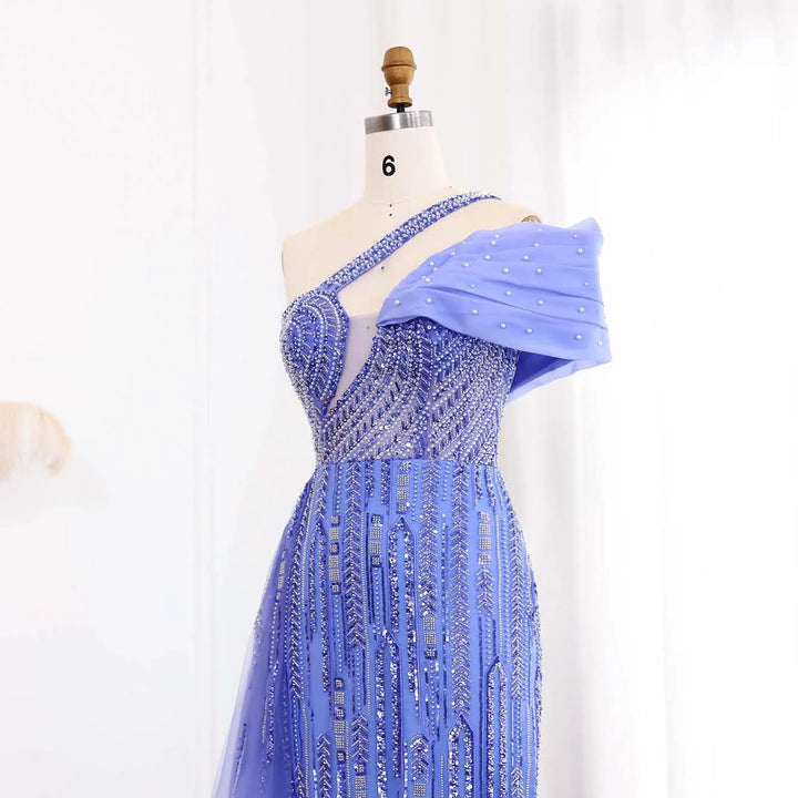 Dreamy Vow One Shoulder Blue Luxury Dubai Evening Dress SS023