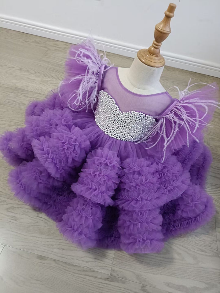 DreamyVow Purple Pearls Flower Girl Dress for Wedding Birthday J318