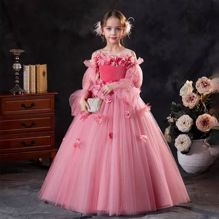 DreamyVow Pink Long Sleeve Girl Birthday Pageant Party Dress J350