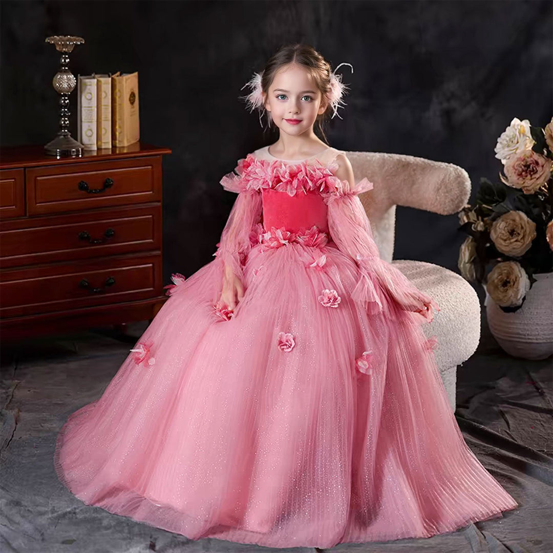 DreamyVow Pink Long Sleeve Girl Birthday Pageant Party Dress J350