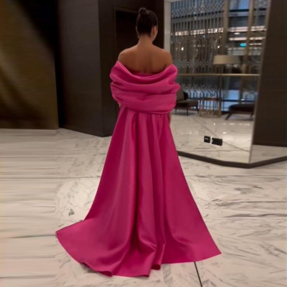 Dreamy Vow Fuchsia Mermaid Dubai Luxury Evening Dresses with Cape Shawl 2023 Arabic Women Long Wedding Party Guest Gowns 296