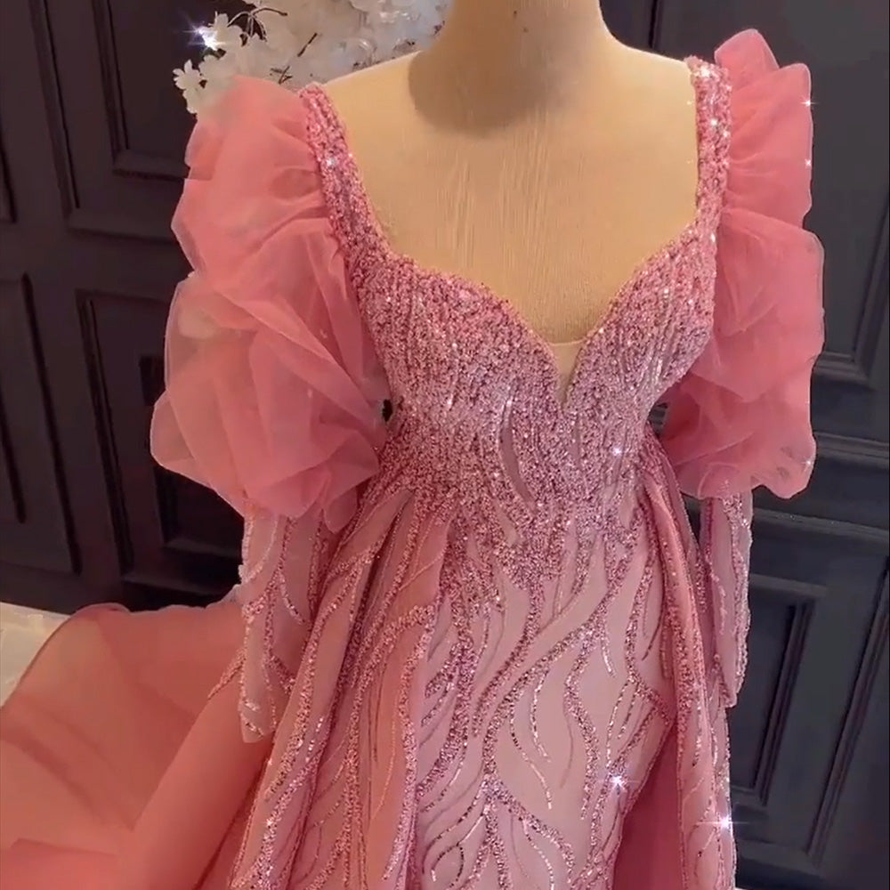 Dreamy Vow For Sale Pink Long Sleeves Evening Dress with Overskirt SS254