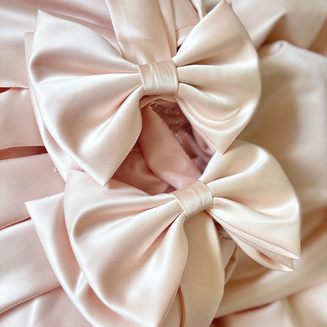 DreamyVow Luxury Elegant Pink Flower Girl Dress with Bow J113