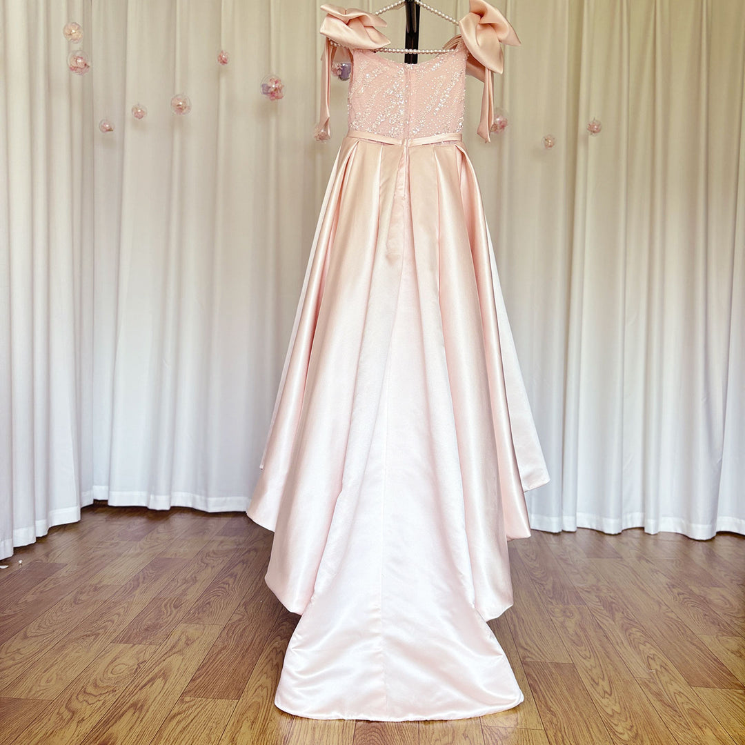 DreamyVow Luxury Elegant Pink Flower Girl Dress with Bow J113