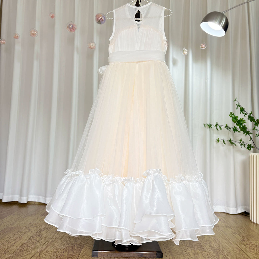 DreamyVow Elegant Beige Girl Dress Princess for Birthday Wedding Party J101