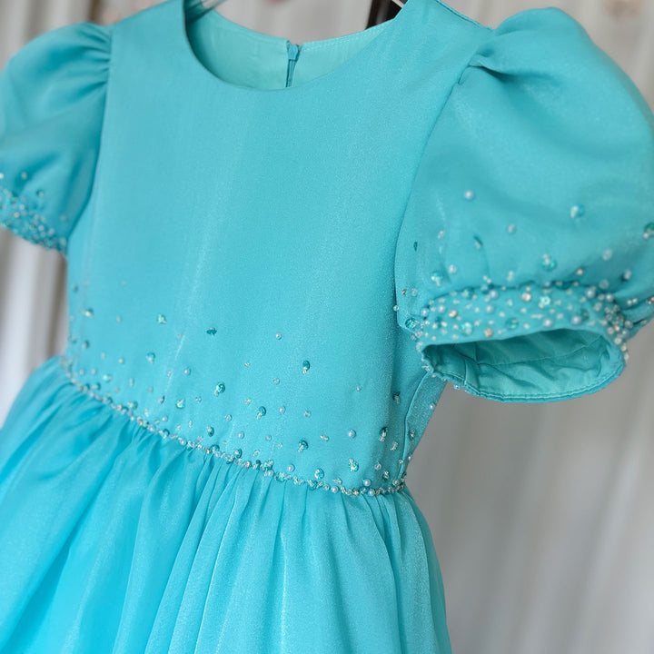 DreamyVow Luxury Turquoise Dubai Girl Dress Beaded Feathers Arabic Princess J380