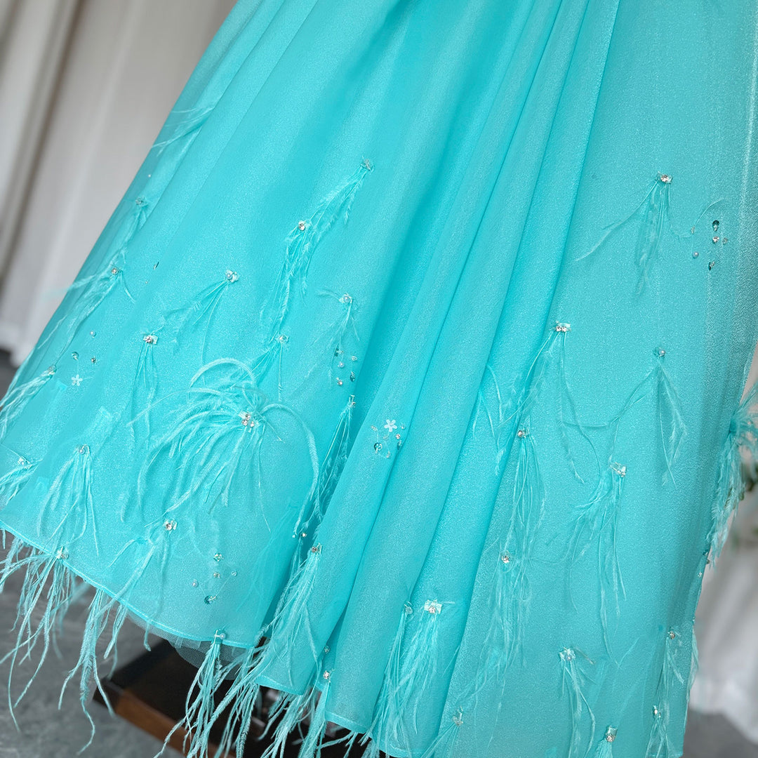 DreamyVow Luxury Turquoise Dubai Girl Dress Beaded Feathers Arabic Princess J380