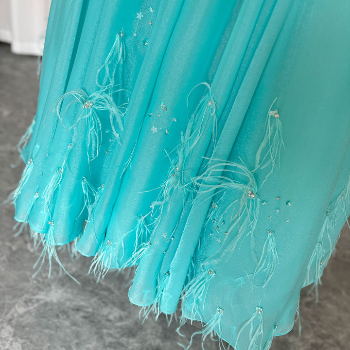 DreamyVow Luxury Turquoise Dubai Girl Dress Beaded Feathers Arabic Princess J380