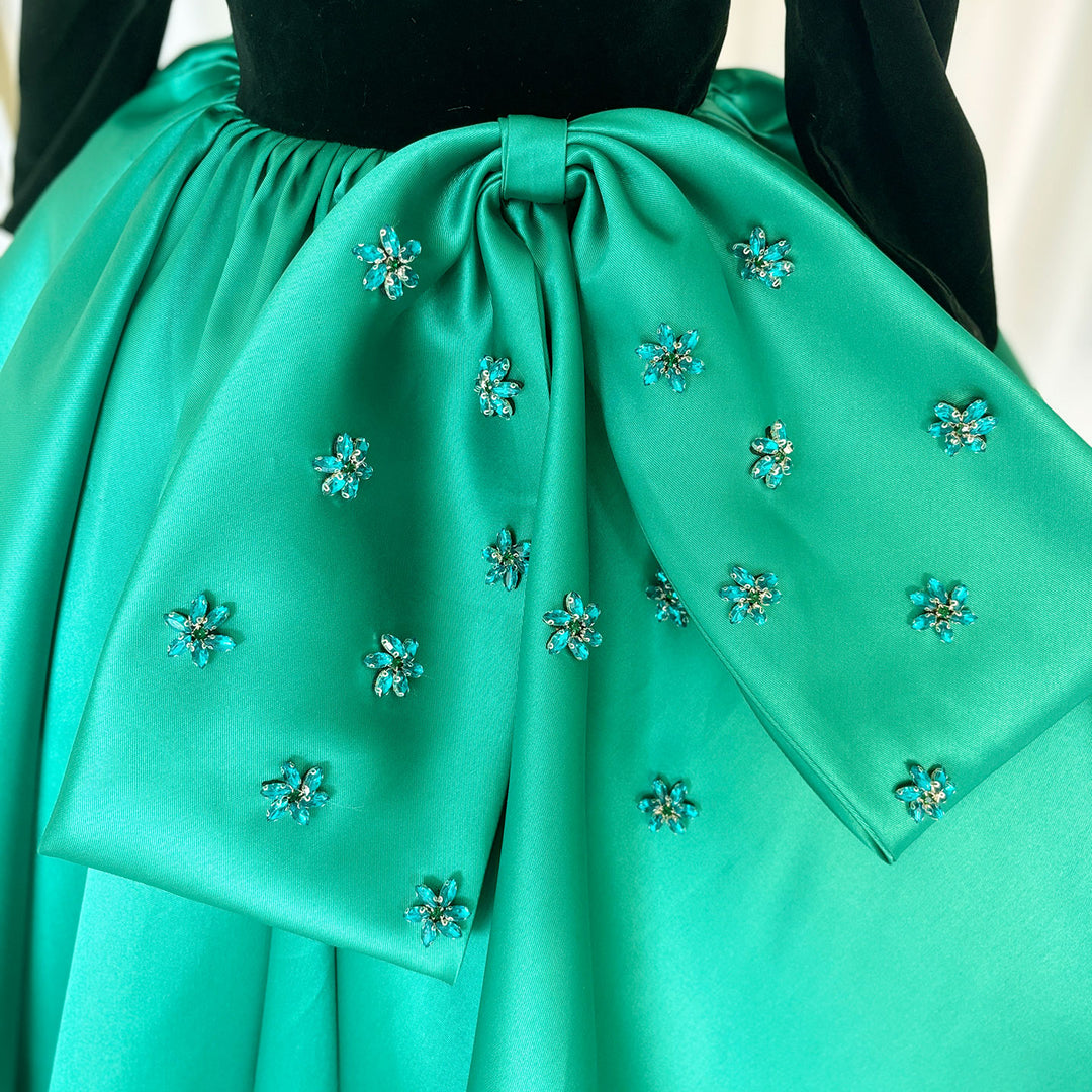 DreamyVow Luxury Arabic Green Girl Dress Crystal V-Neck Dubai Kids Princess Holiday Birthday Wedding Party Ball Gown 2024 J367