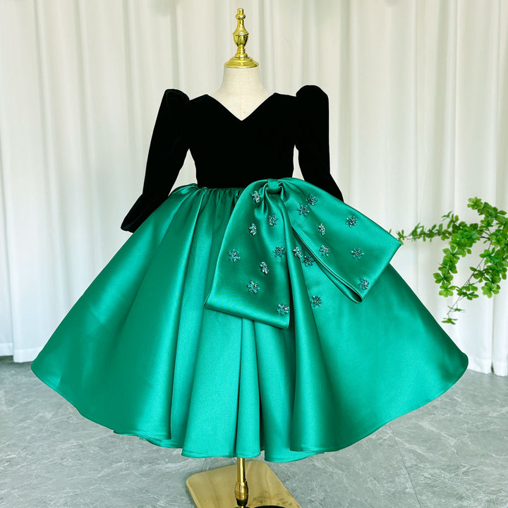 DreamyVow Luxury Arabic Green Girl Dress Crystal V-Neck Dubai Kids Princess Holiday Birthday Wedding Party Ball Gown 2024 J367