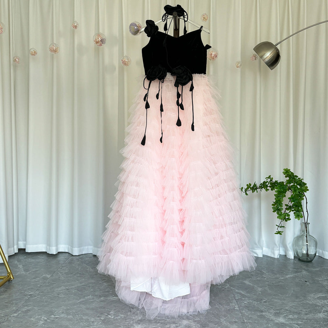 Dreamy Elegant Pink Dubai Girl Dress Flowers Arabic Princess Kids Wedding Birthday Party J269