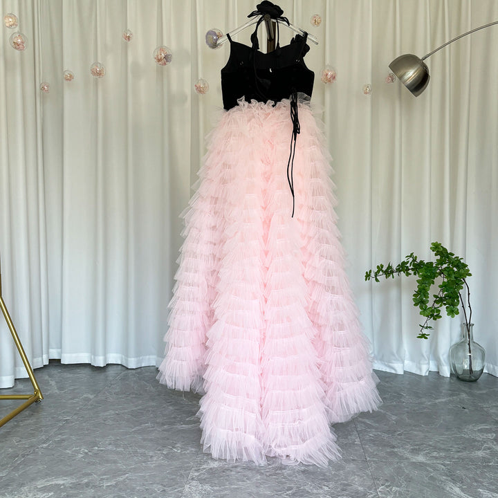 Dreamy Elegant Pink Dubai Girl Dress Flowers Arabic Princess Kids Wedding Birthday Party J269