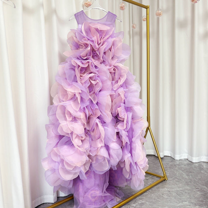 DreamyVow Luxury Arabic Lilac Girl Dressndmade 3D Flowers Dubai Kids Princess Birthday Wedding Party Ball Gown 2024 J201-DreamyVow