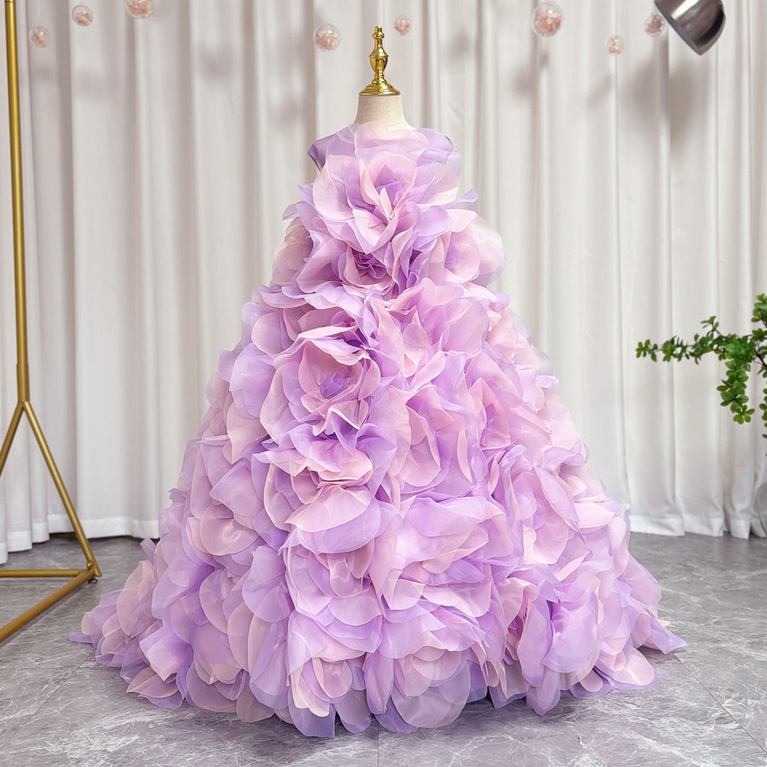 DreamyVow Luxury Arabic Lilac Girl Dressndmade 3D Flowers Dubai Kids Princess Birthday Wedding Party Ball Gown 2024 J201-DreamyVow