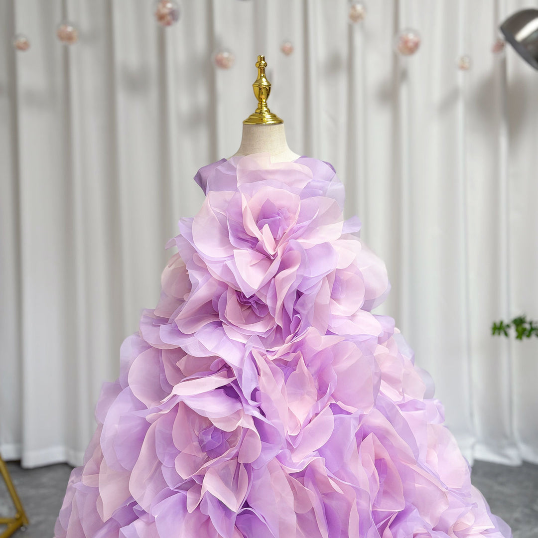 DreamyVow Luxury Arabic Lilac Girl Dressndmade 3D Flowers Dubai Kids Princess Birthday Wedding Party Ball Gown 2024 J201-DreamyVow