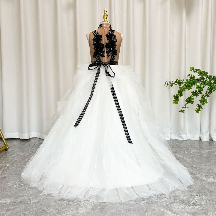 DreamyVow Luxury Black-White Girl Bridesmaides Dresses J189