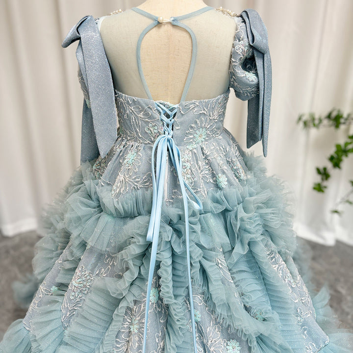 DreamyVow Luxury Arabic Flower Girl Dress Dubai Blue Princess Gown J020