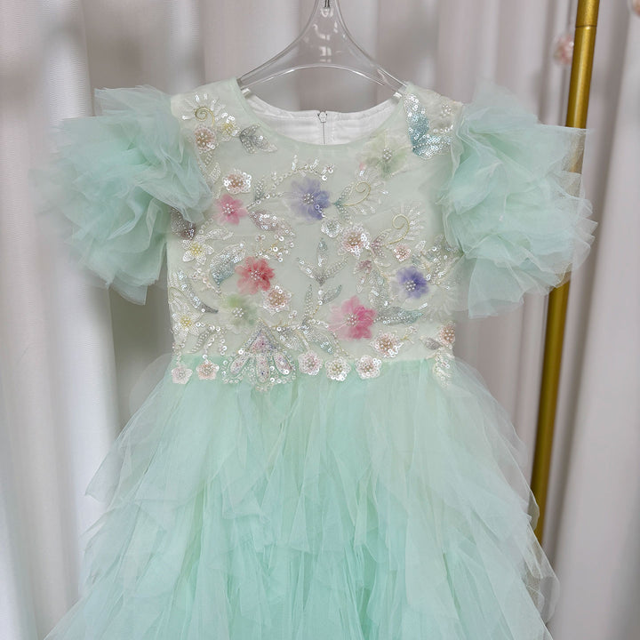 DreamyVow Elegant Sage Green Flower Girl Dress Arabic Princess Kids Wedding Birthday Party Gowns vestidos de novia J077