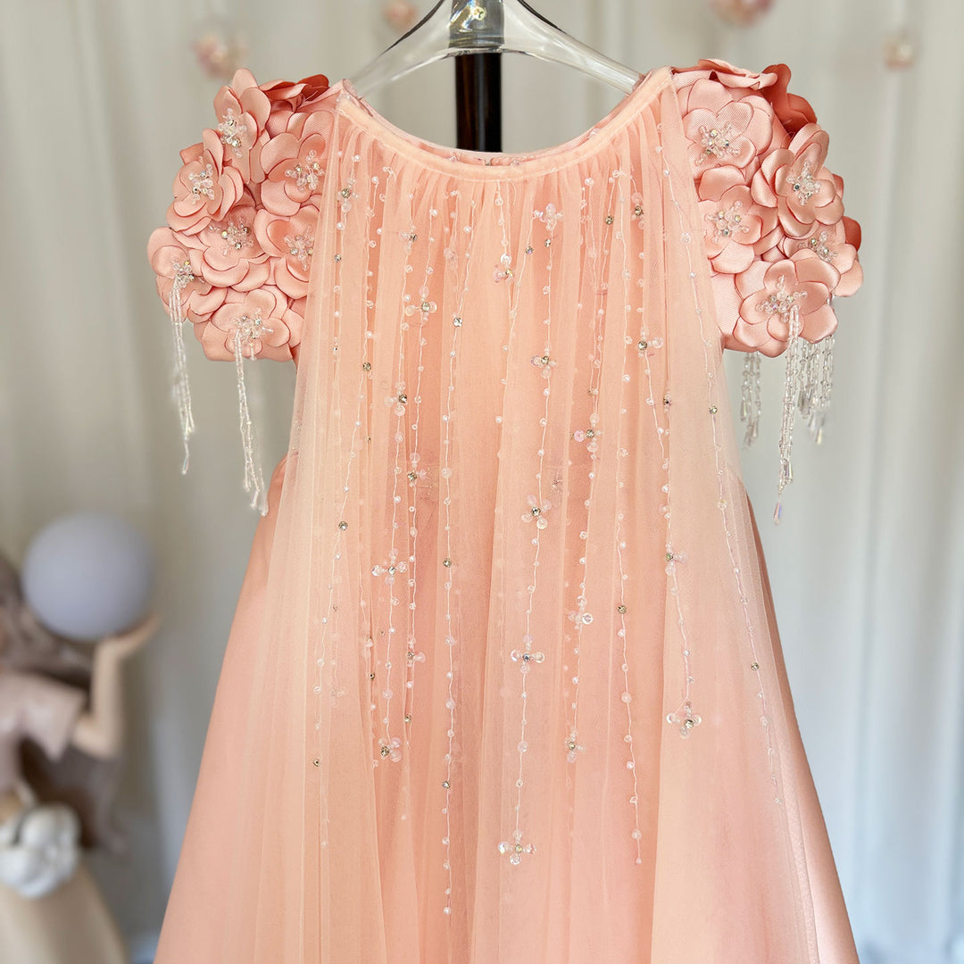 DreamyVow Luxury Dusty Pink Girl Dress Beadeds Arabic with Cap J037