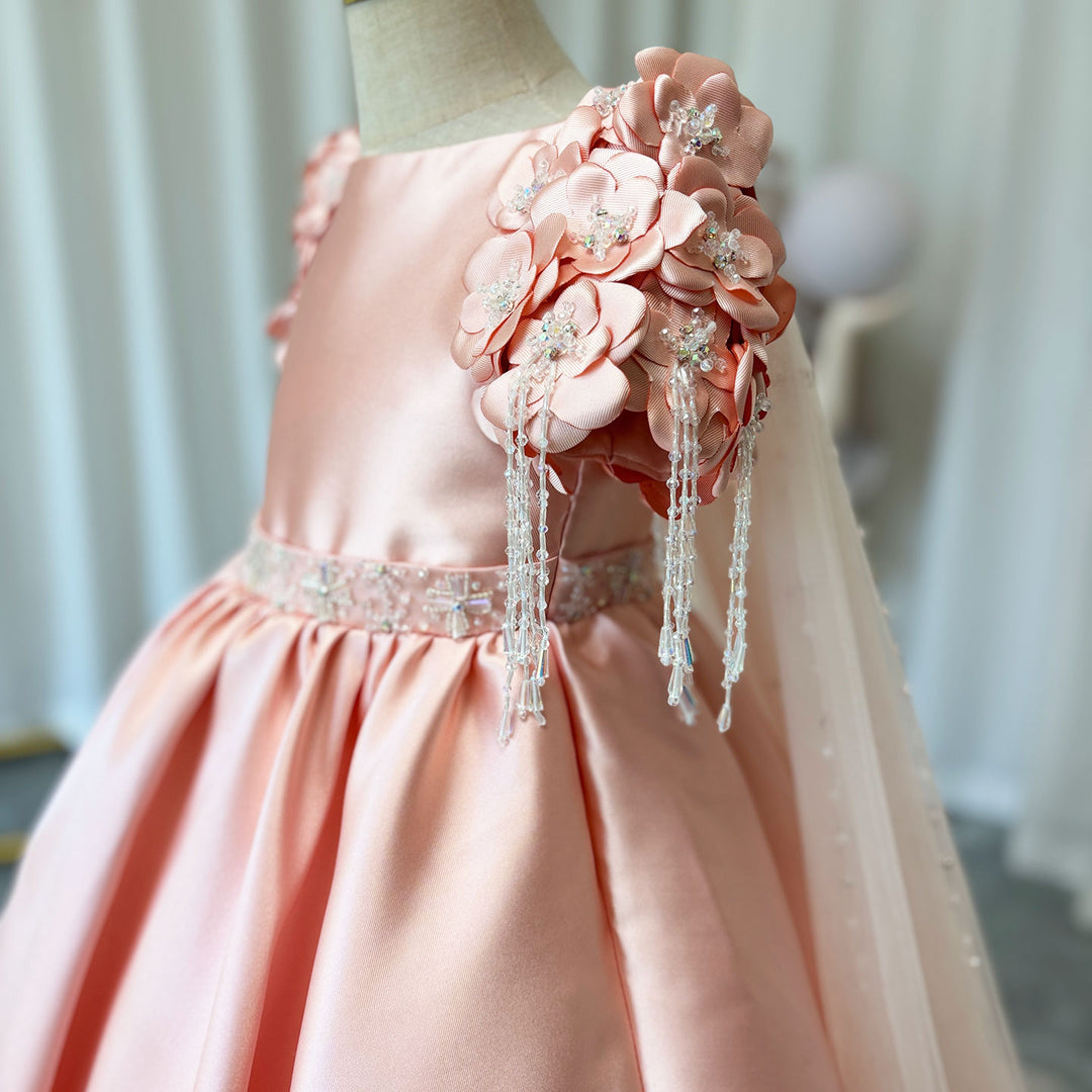 DreamyVow Luxury Dusty Pink Girl Dress Beadeds Arabic with Cap J037