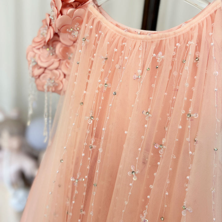 DreamyVow Luxury Dusty Pink Girl Dress Beadeds Arabic with Cap J037