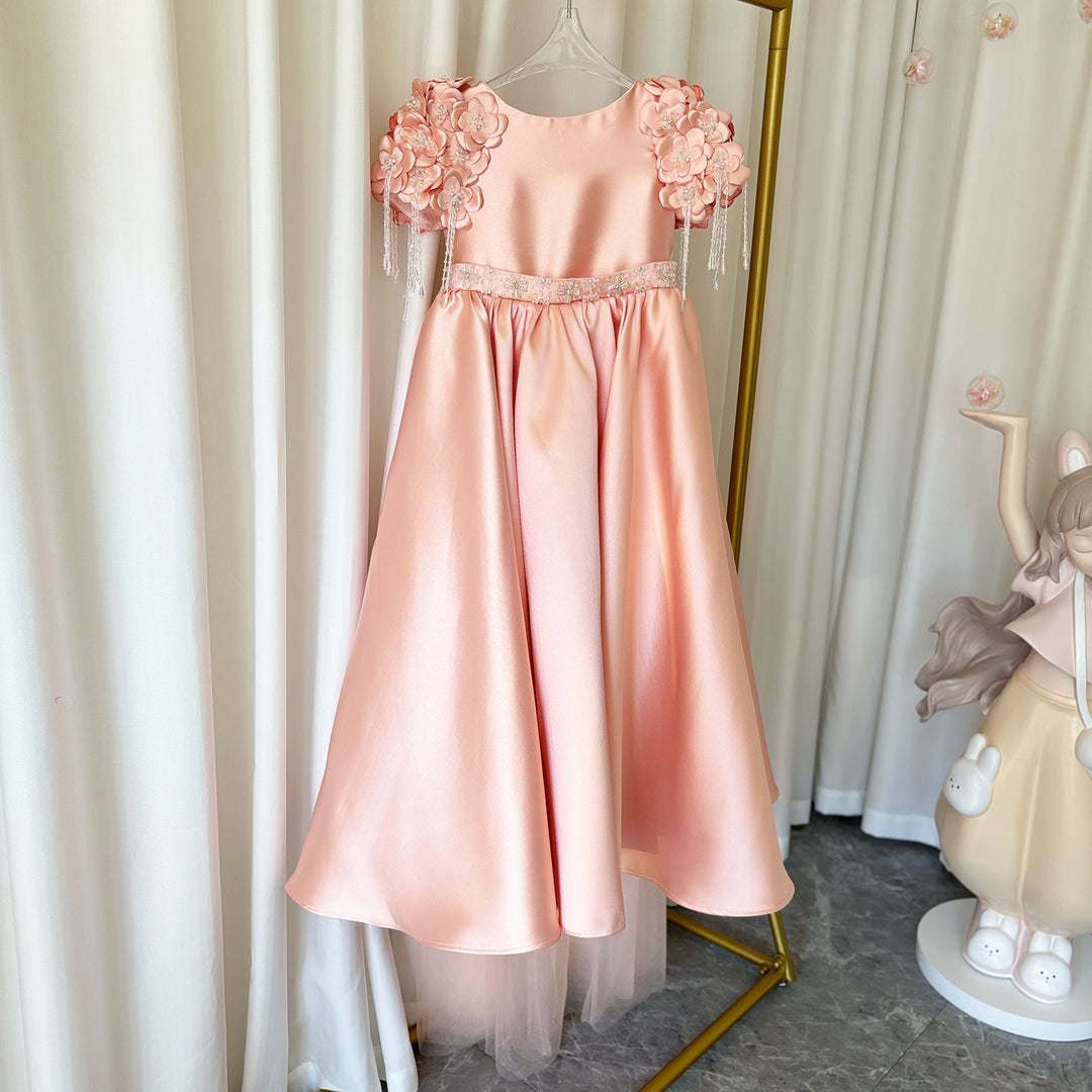 DreamyVow Luxury Dusty Pink Girl Dress Beadeds Arabic with Cap J037