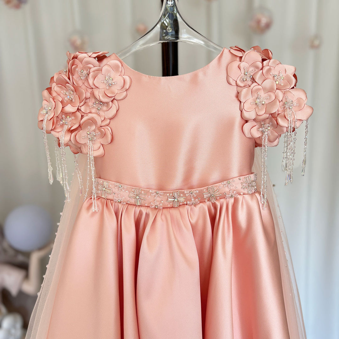 DreamyVow Luxury Dusty Pink Girl Dress Beadeds Arabic with Cap J037