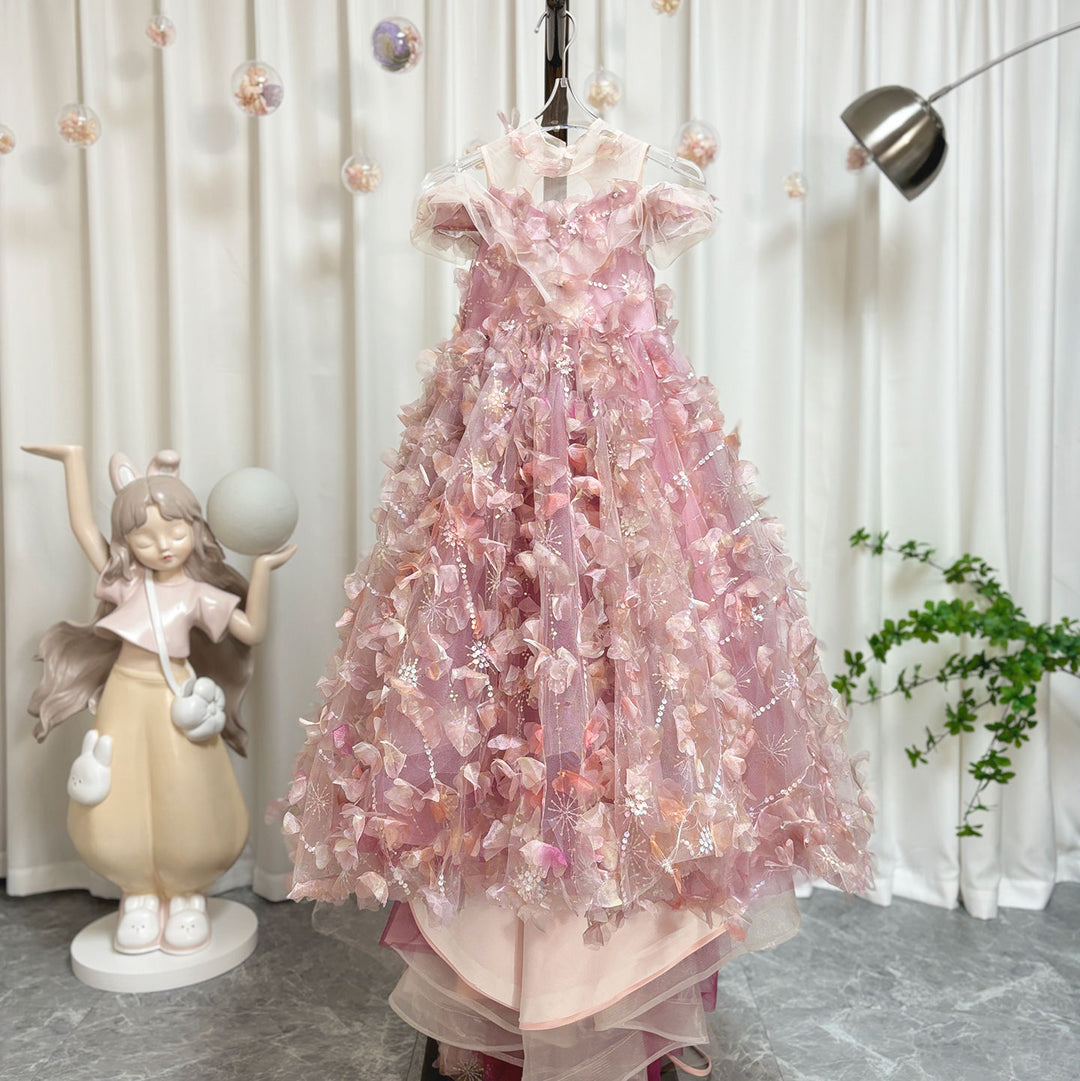 DreamyVow Luxury Pink Girl Dress with Flowers Kids Princess J094