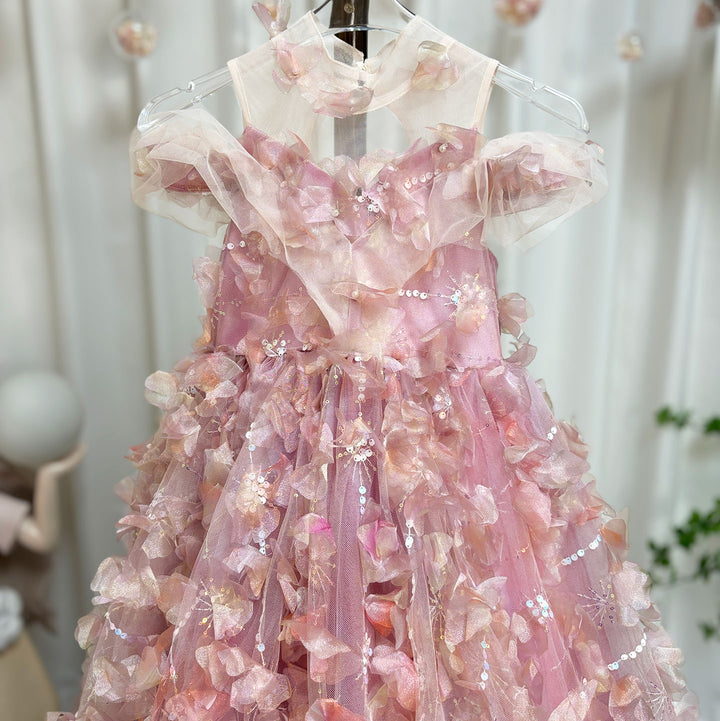 DreamyVow Luxury Pink Girl Dress with Flowers Kids Princess J094