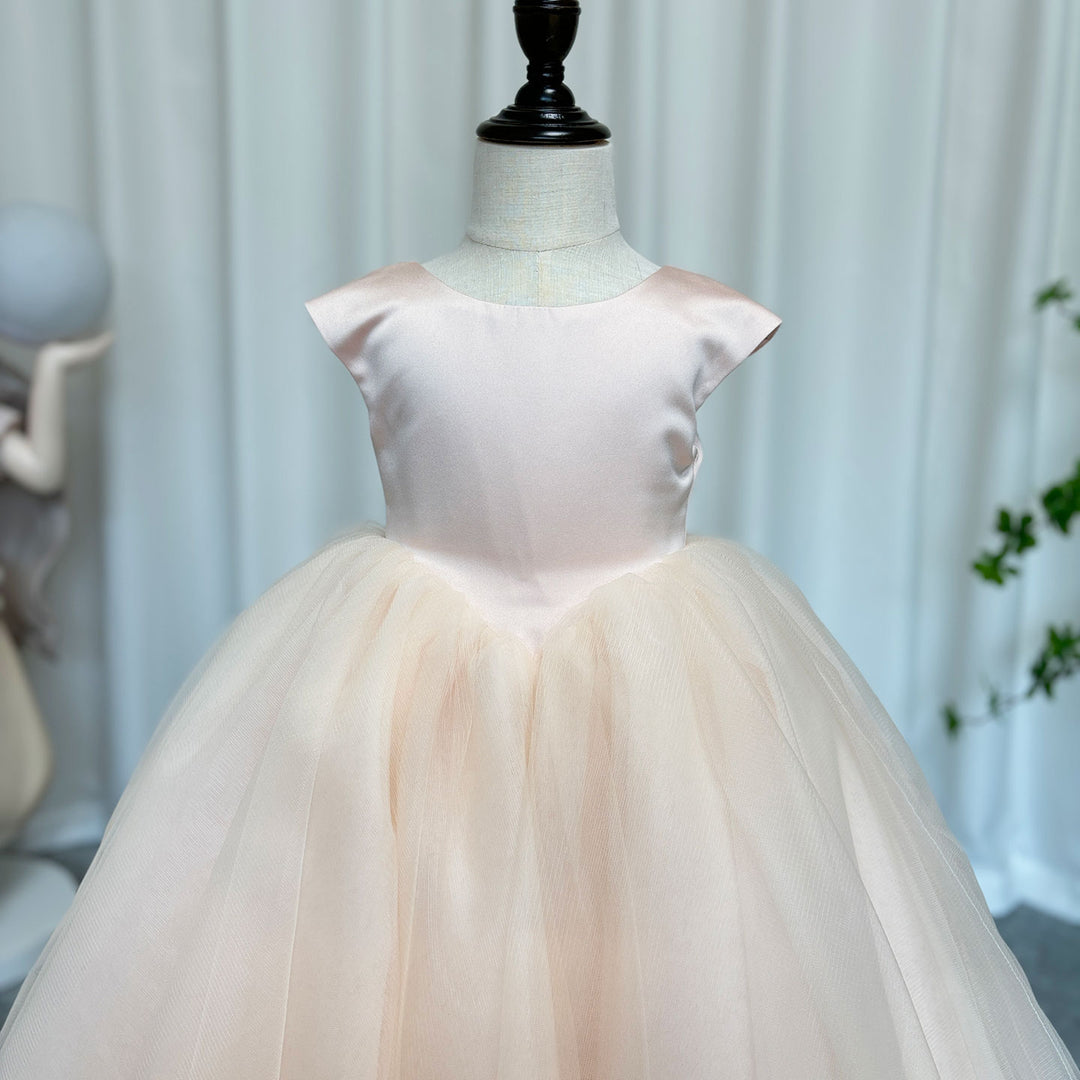 DreamyVow Blush Pink Tulle Satin Girl Dress Floor Length Arab Ball Gown J183