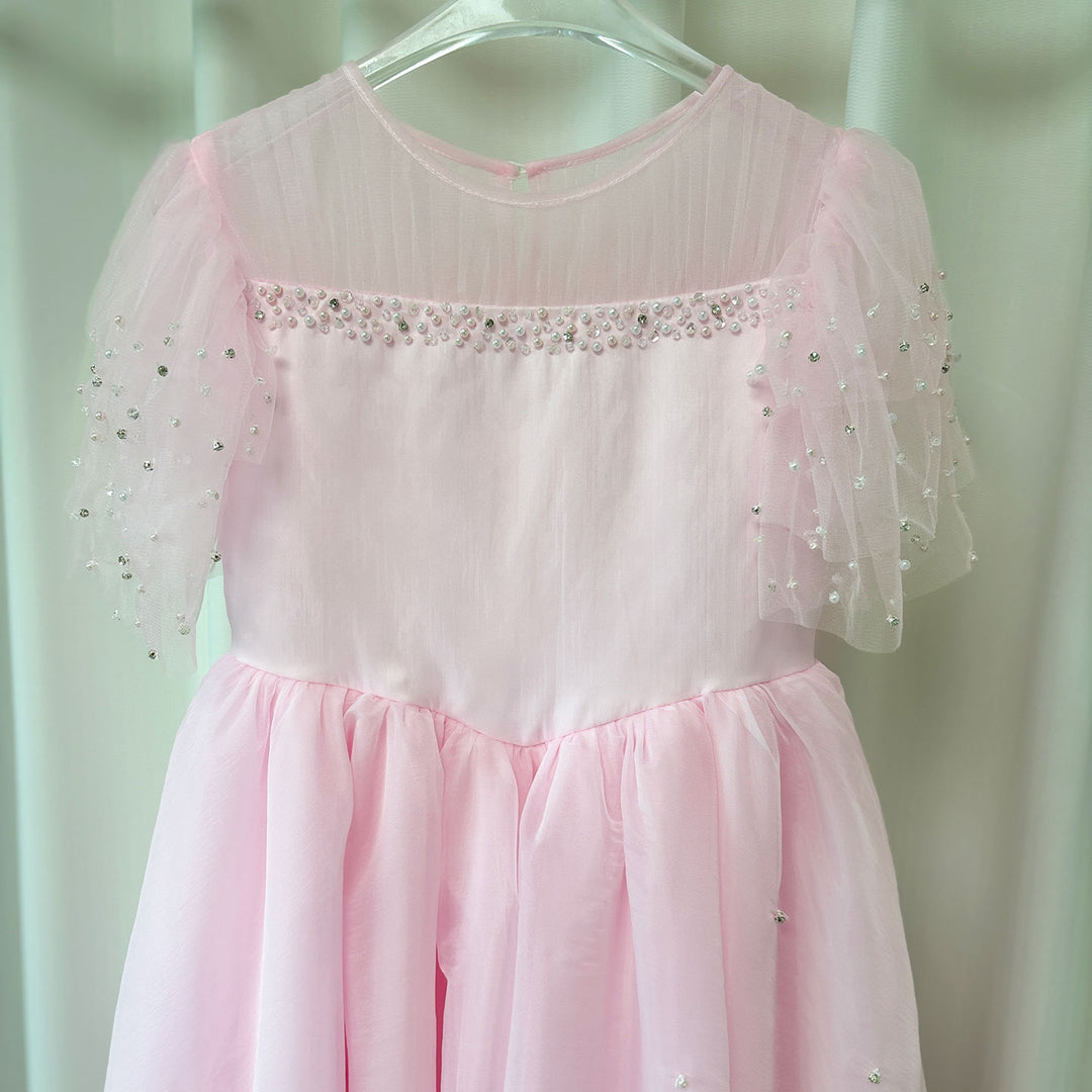 DreamyVow Luxury Blush Pink Girl Dress Feathers Beaded Princess J391