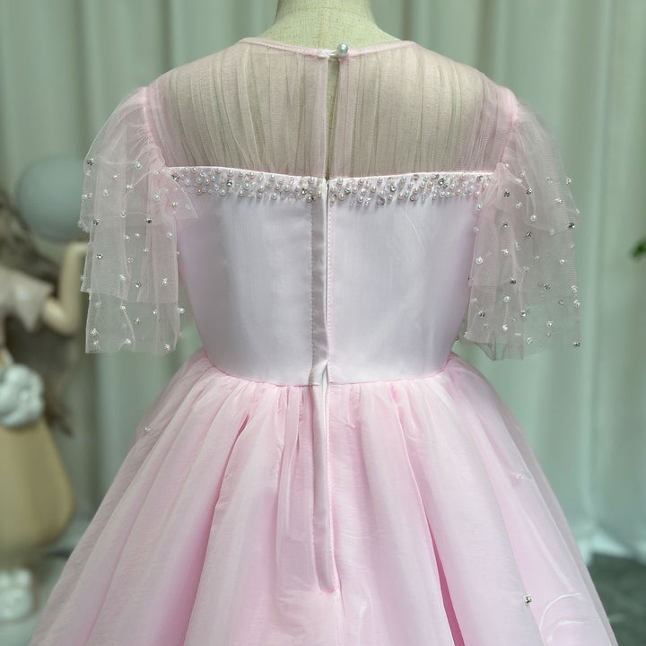 DreamyVow Luxury Blush Pink Girl Dress Feathers Beaded Princess J391