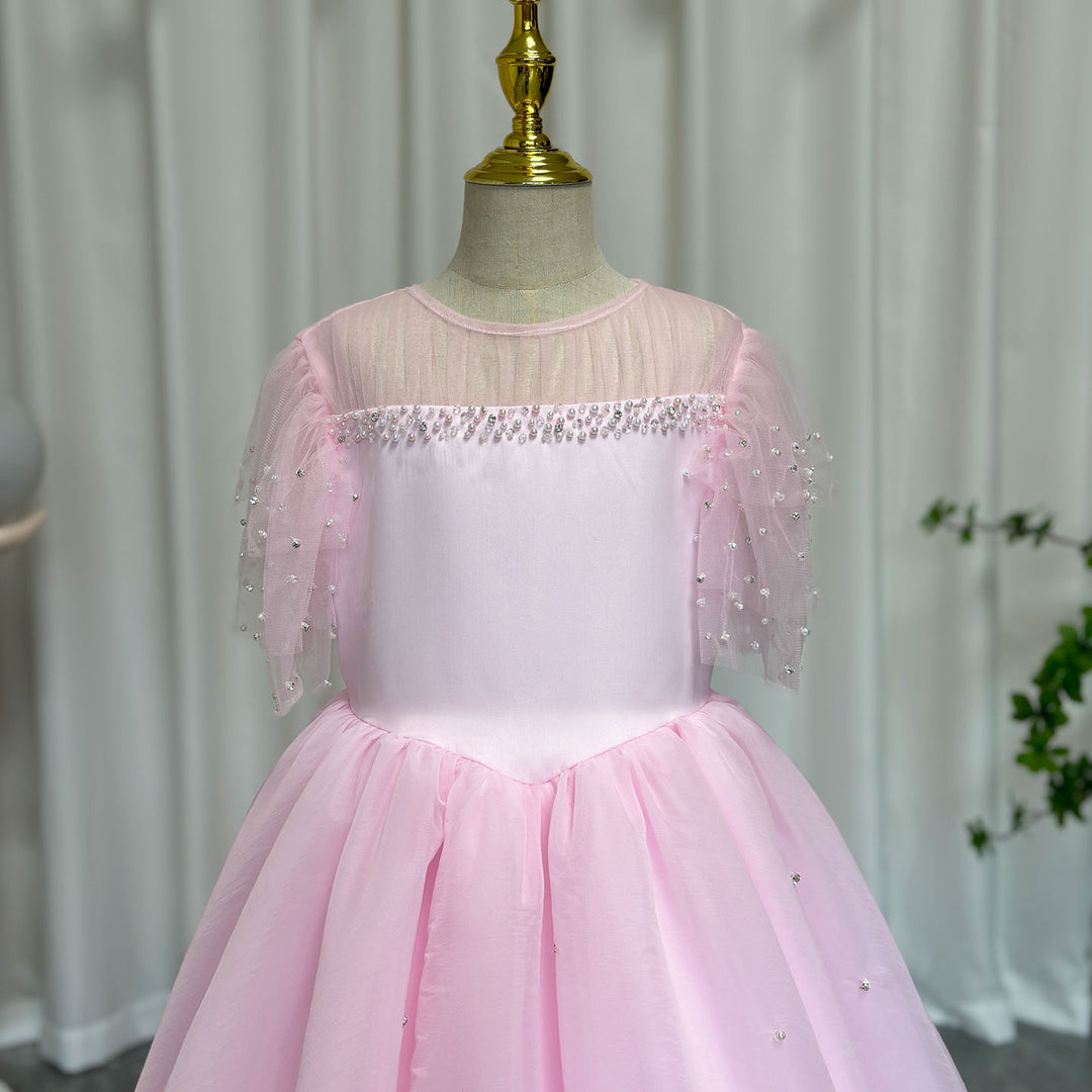 DreamyVow Luxury Blush Pink Girl Dress Feathers Beaded Princess J391